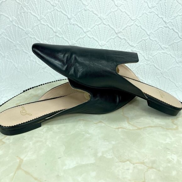 J. Crew Mules Womens 8 Black Leather Pointed Toe Sleek Minimalist Slip On Clogs - Picture 10 of 12